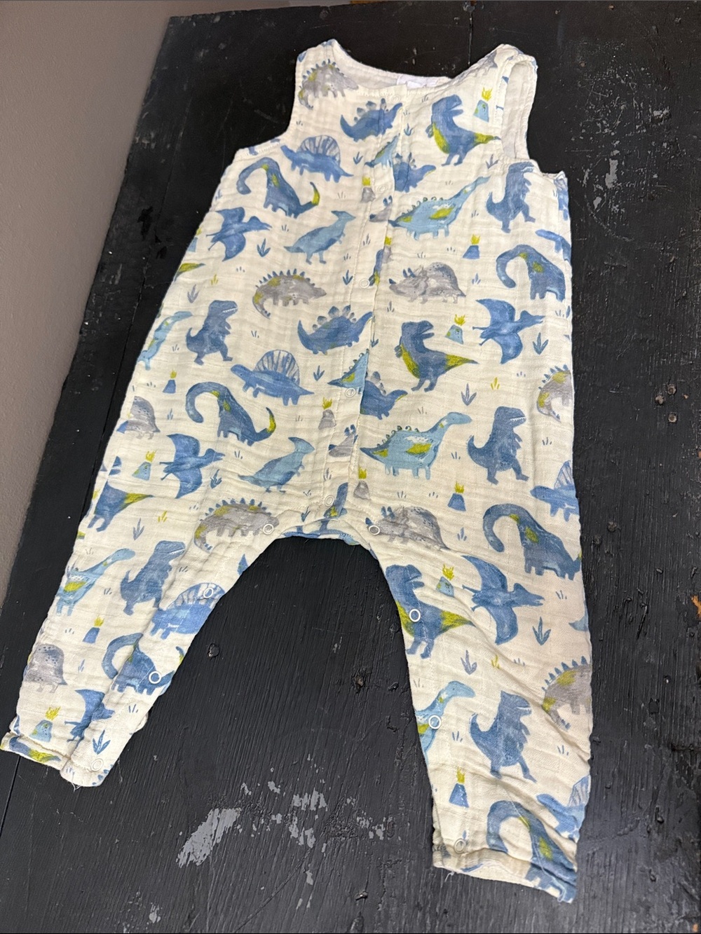 Angel Dear Blue & Gray Dinosaur Muslin Romper